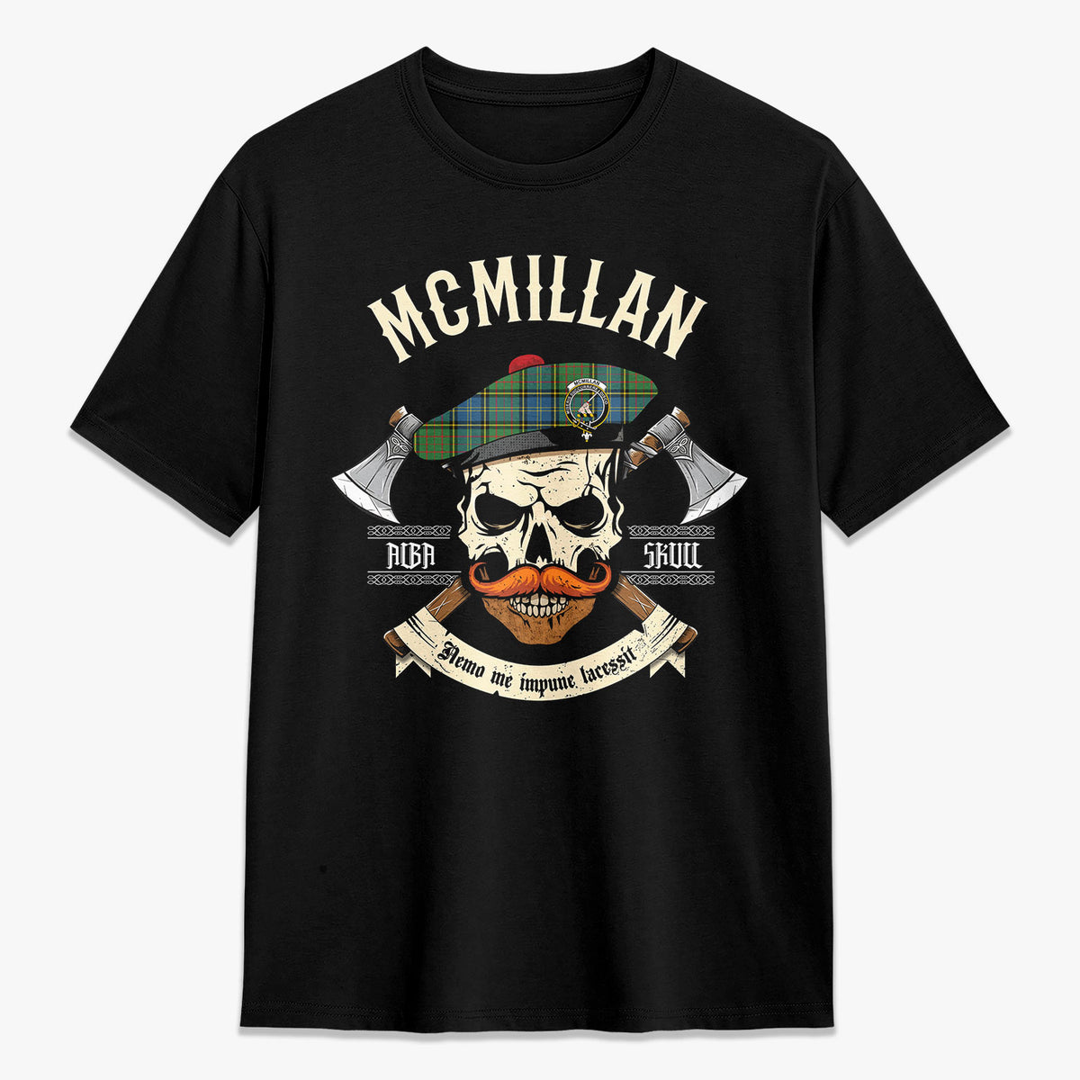 McMillan Hunting Ancient Tartan Crest 2D T-shirt - Alba Skull Style