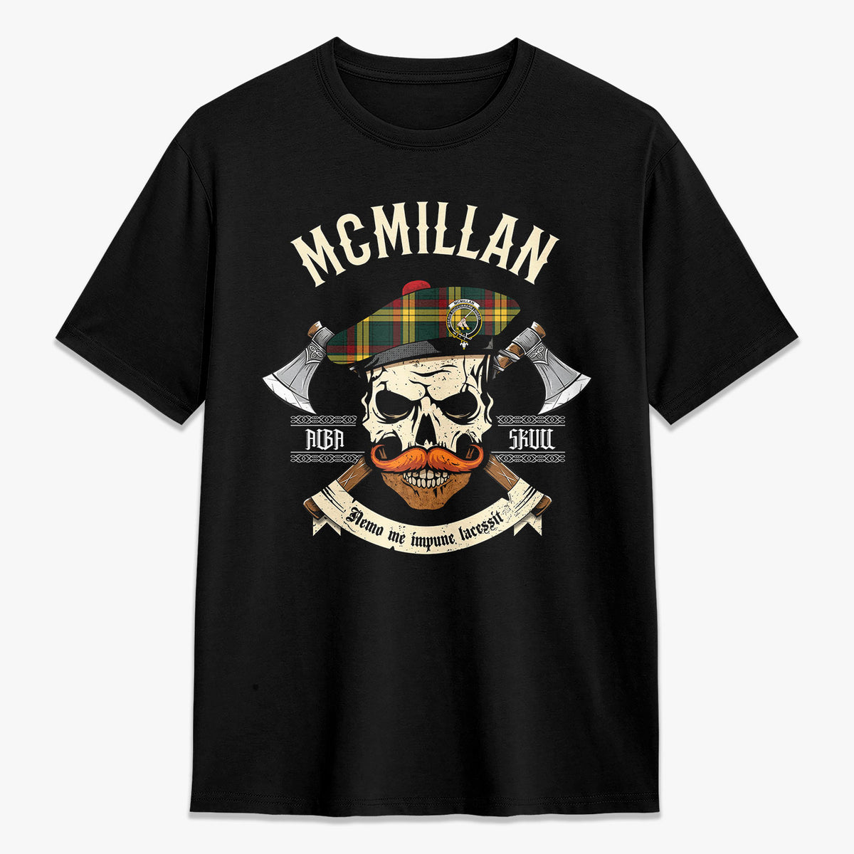 McMillan Old Modern Tartan Crest 2D T-shirt - Alba Skull Style