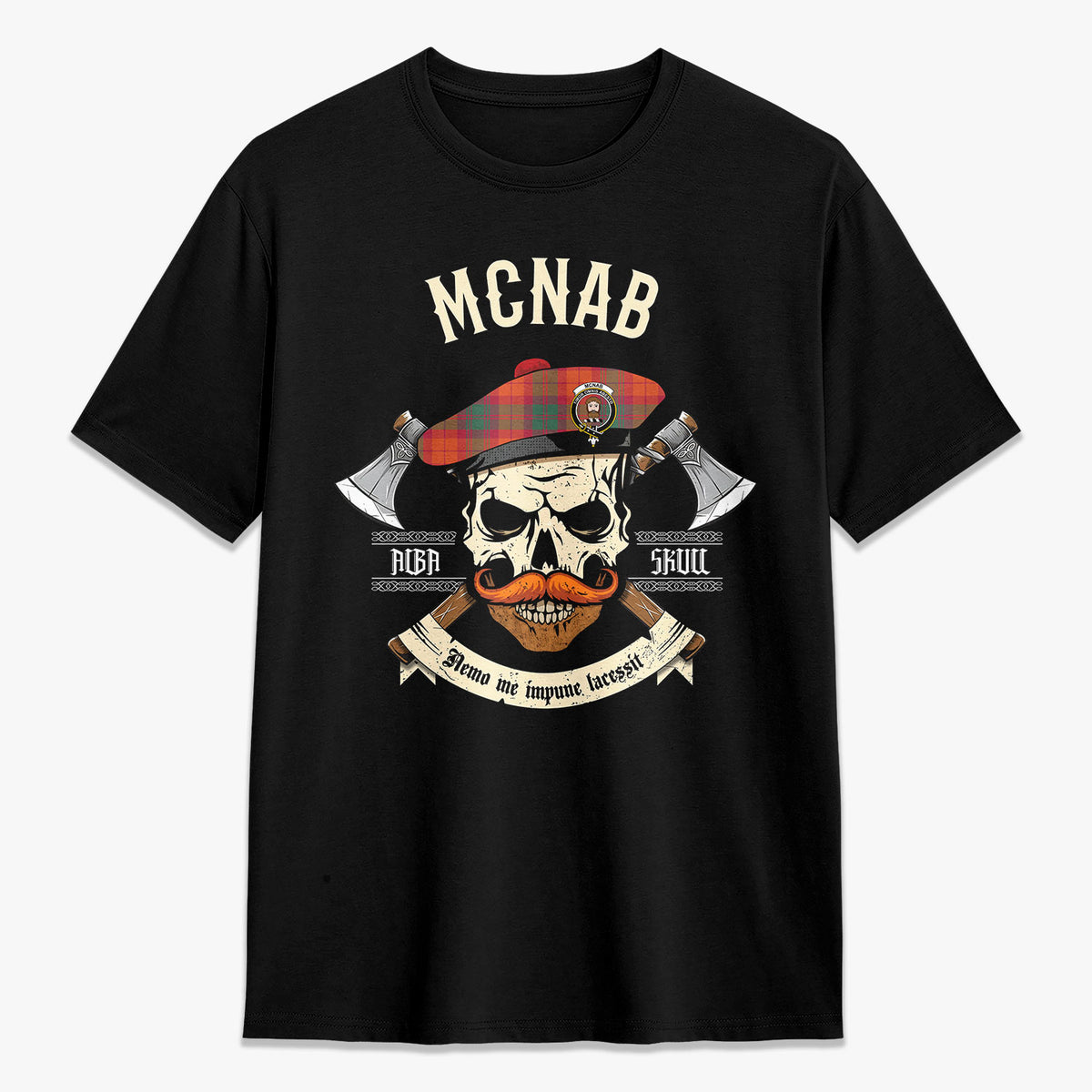 McNab Ancient Tartan Crest 2D T-shirt - Alba Skull Style