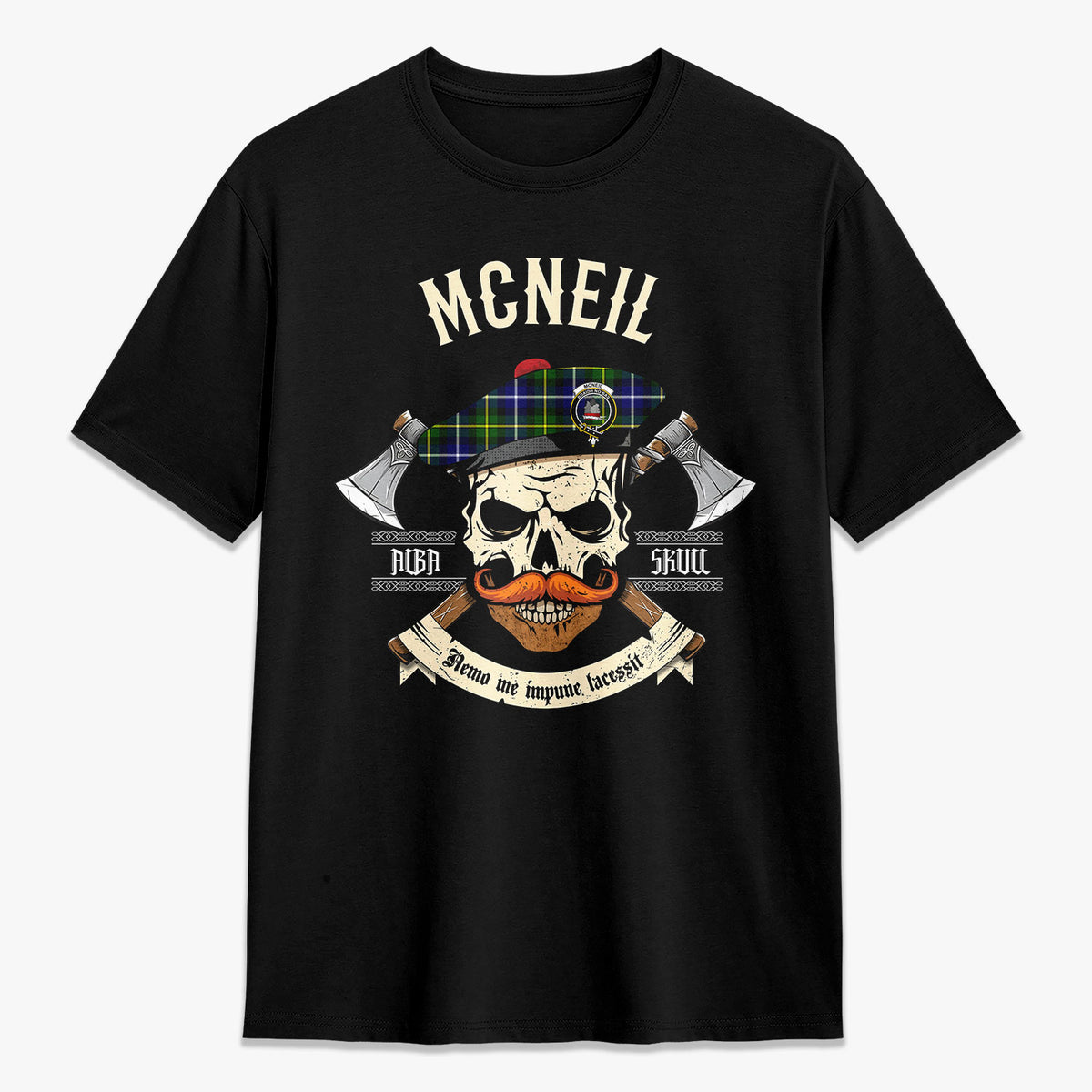 McNeil of Barra Modern Tartan Crest 2D T-shirt - Alba Skull Style