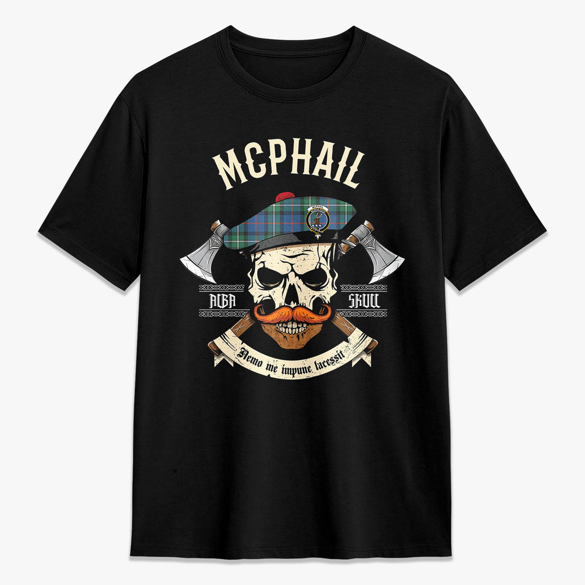 McPhail Hunting Ancient Tartan Crest 2D T-shirt - Alba Skull Style