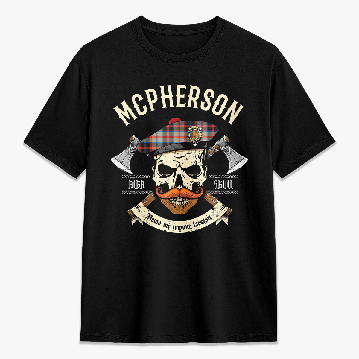 McPherson Hunting Ancient Tartan Crest 2D T-shirt - Alba Skull Style