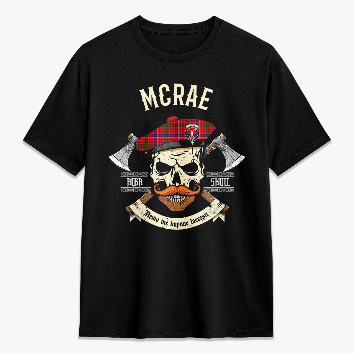 McRae Modern Tartan Crest 2D T-shirt - Alba Skull Style