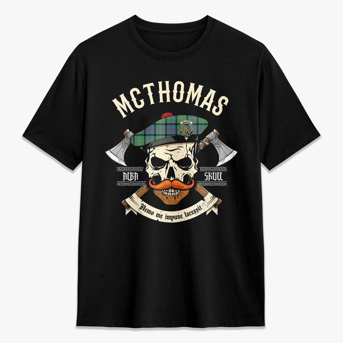 McThomas Ancient Tartan Crest 2D T-shirt - Alba Skull Style