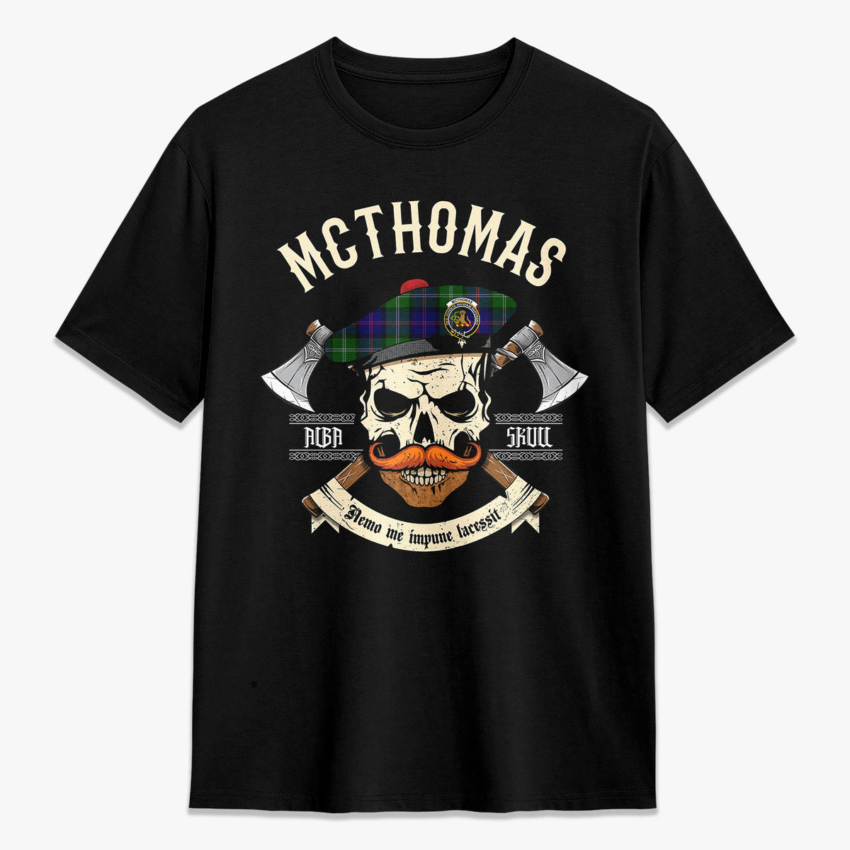 McThomas Modern Tartan Crest 2D T-shirt - Alba Skull Style