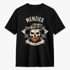 Menzies Black - White Ancient Tartan Crest 2D T-shirt - Alba Skull Style