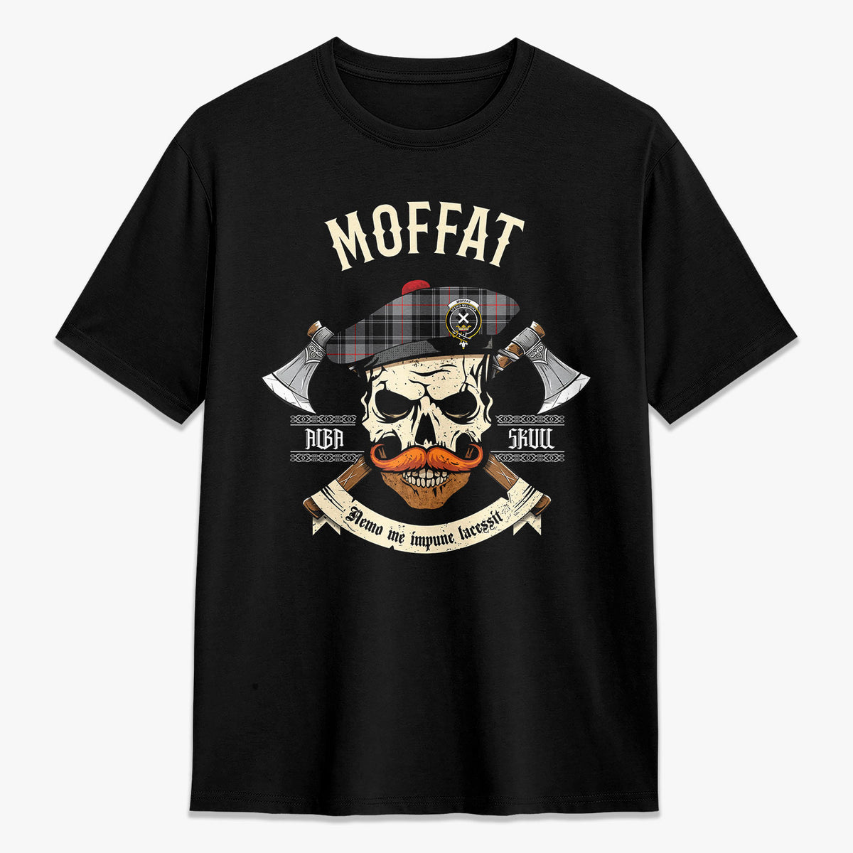 Moffat Modern Tartan Crest 2D T-shirt - Alba Skull Style