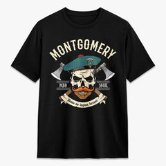 Montgomery Ancient Tartan Crest 2D T-shirt - Alba Skull Style