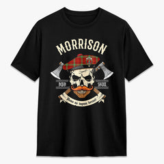 Morrison Red Modern Tartan Crest 2D T-shirt - Alba Skull Style