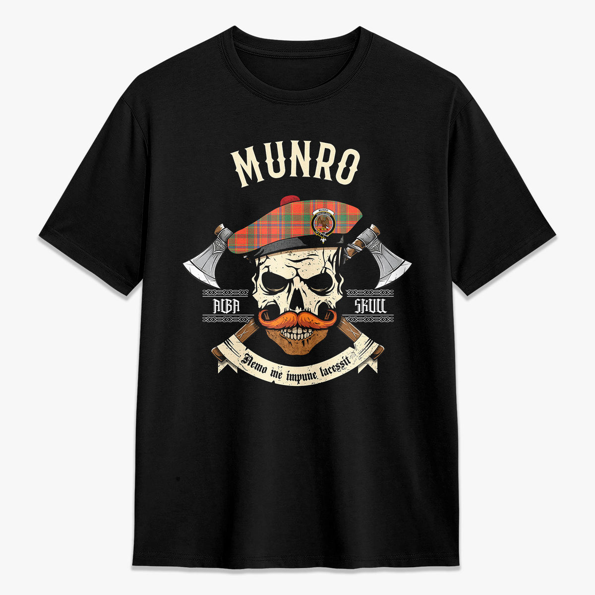 Munro Ancient Tartan Crest 2D T-shirt - Alba Skull Style