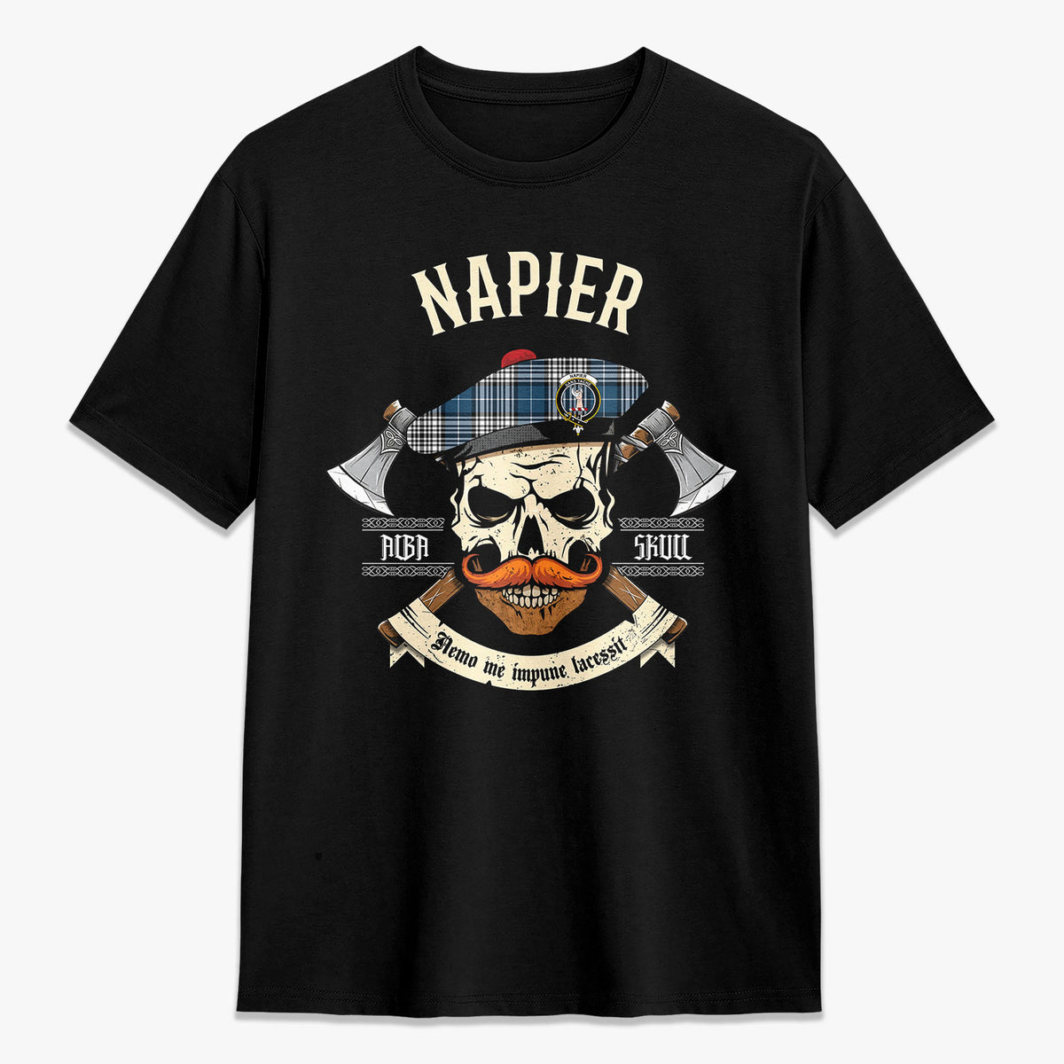 Napier Modern Tartan Crest 2D T-shirt - Alba Skull Style