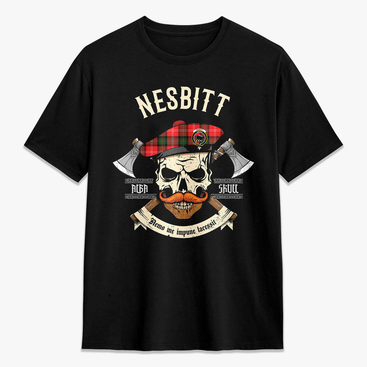 Nesbitt Modern Tartan Crest 2D T-shirt - Alba Skull Style