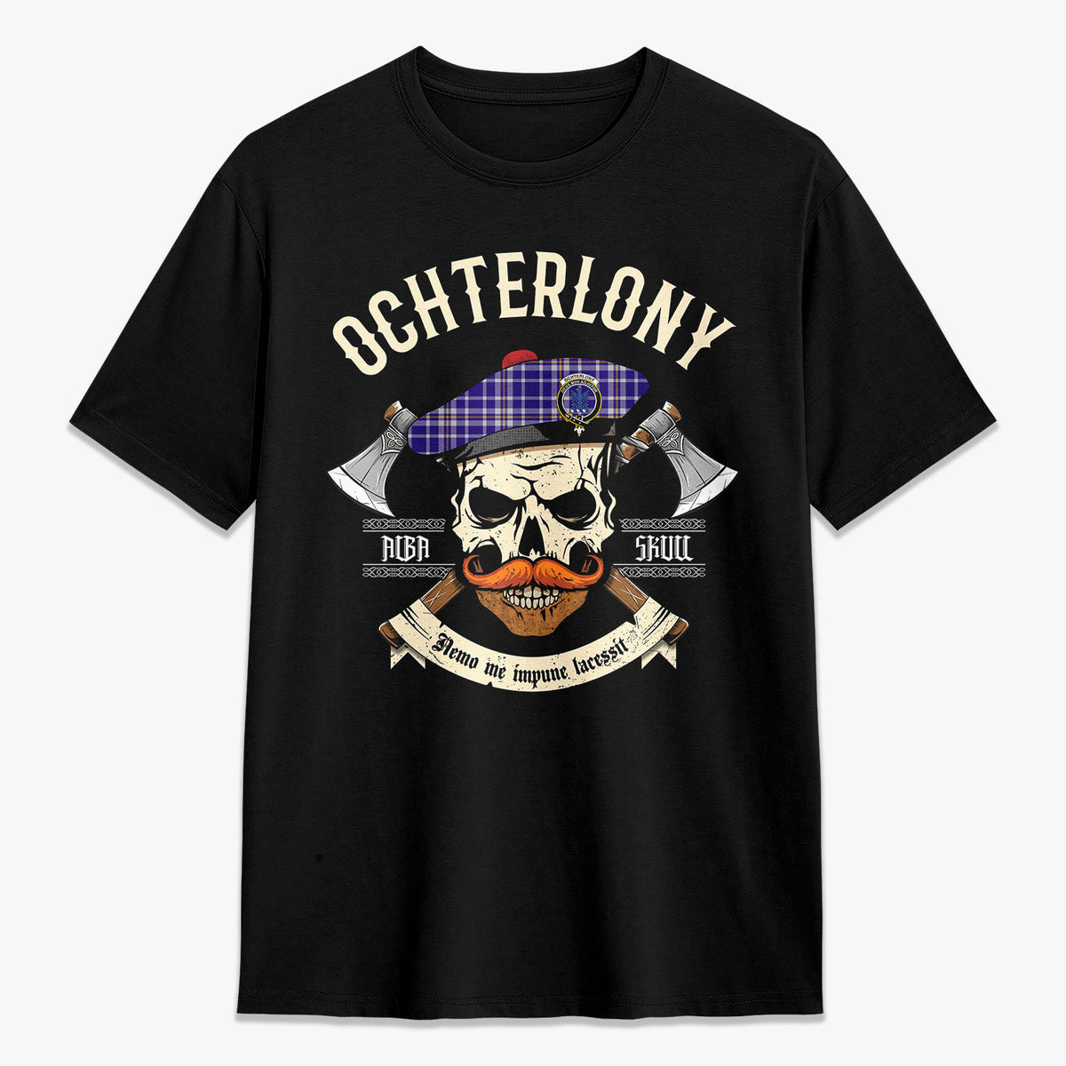 Ochterlony Tartan Crest 2D T-shirt - Alba Skull Style