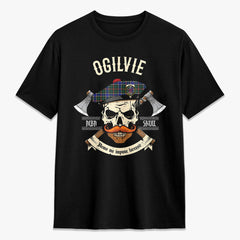 Ogilvie Hunting Modern Tartan Crest 2D T-shirt - Alba Skull Style