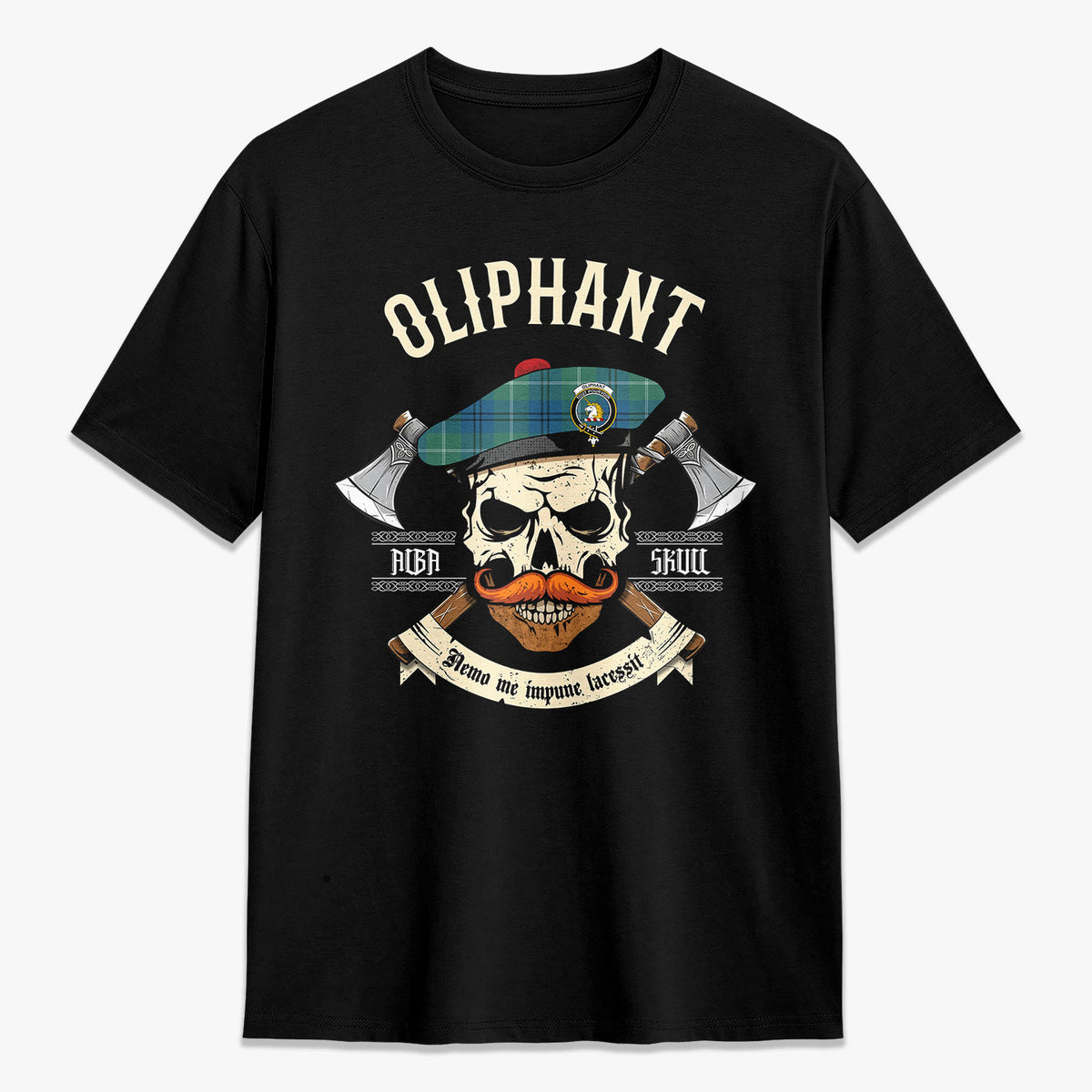 Oliphant Ancient Tartan Crest 2D T-shirt - Alba Skull Style