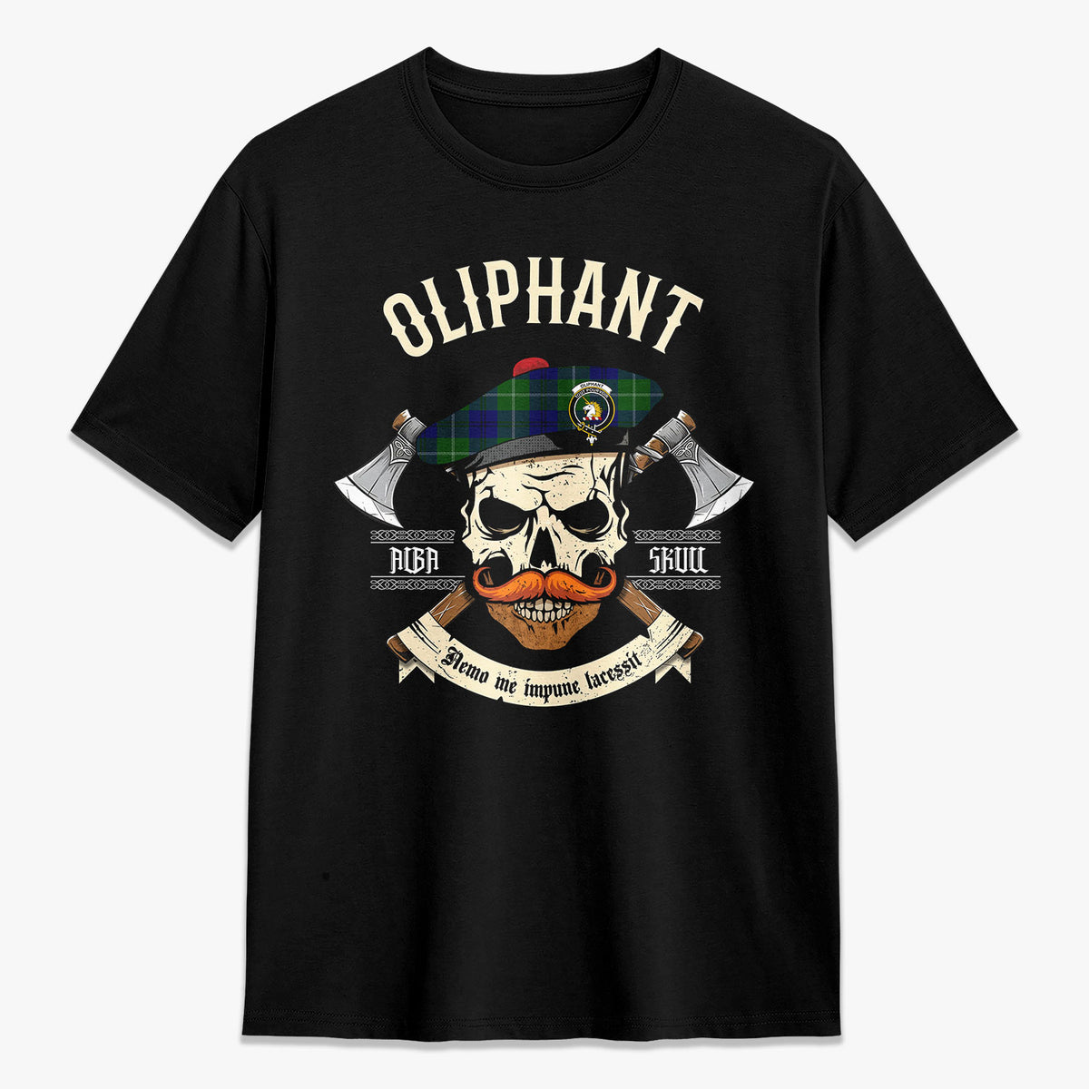 Oliphant Modern Tartan Crest 2D T-shirt - Alba Skull Style