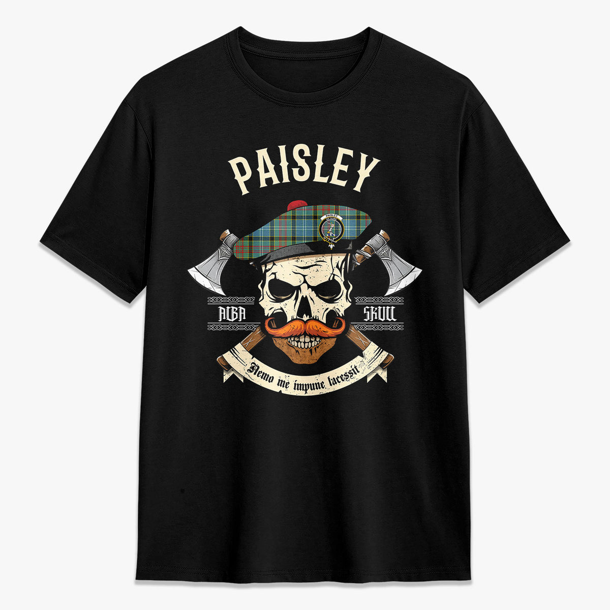 Paisley District Tartan Crest 2D T-shirt - Alba Skull Style