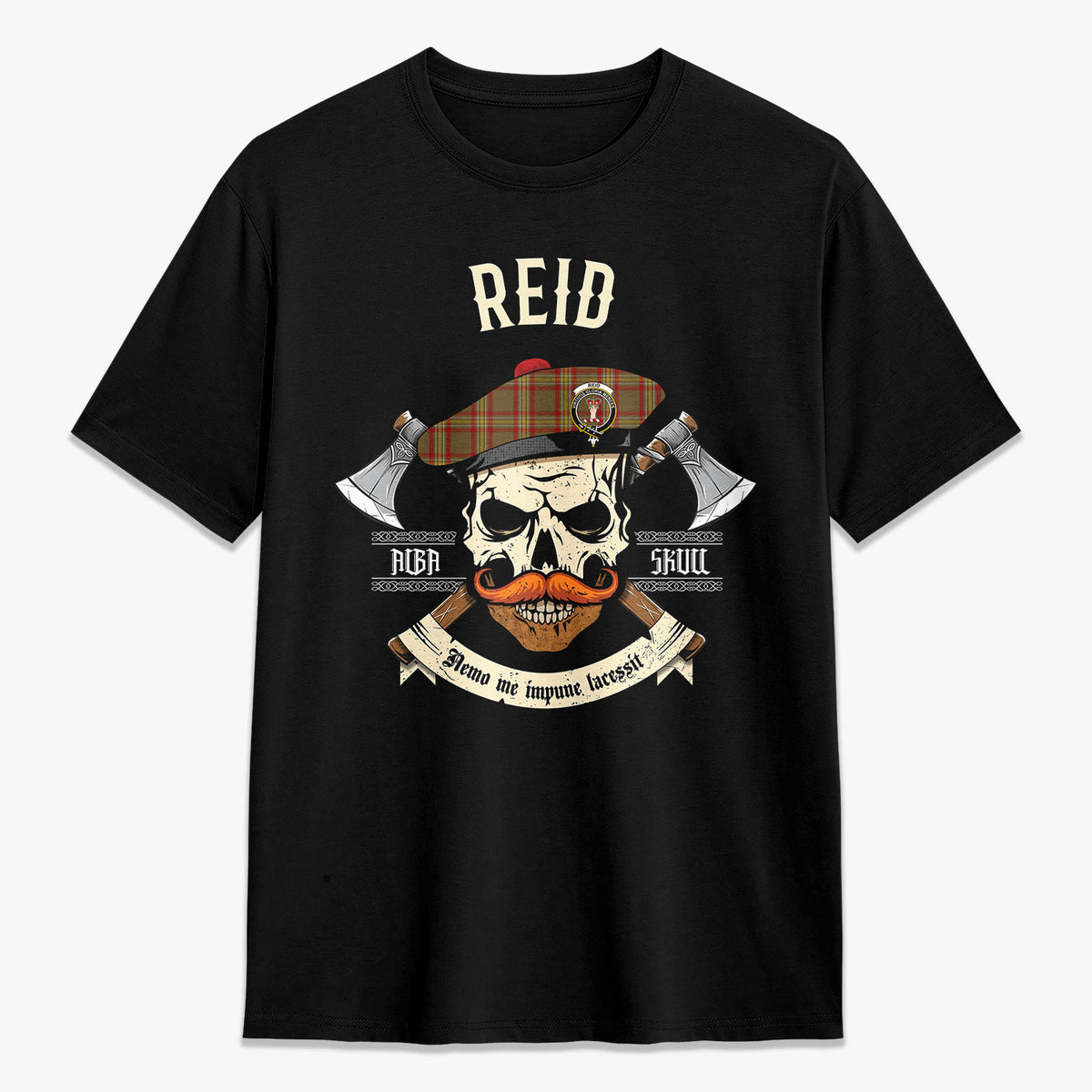 Reid Ancient Tartan Crest 2D T-shirt - Alba Skull Style