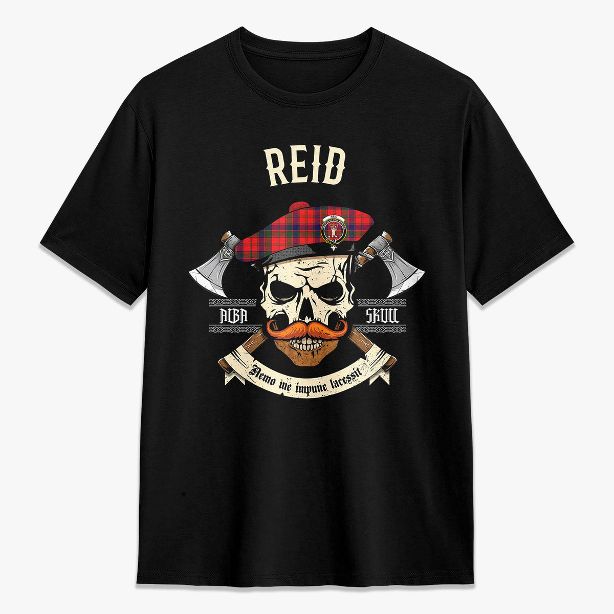 Reid Modern Tartan Crest 2D T-shirt - Alba Skull Style