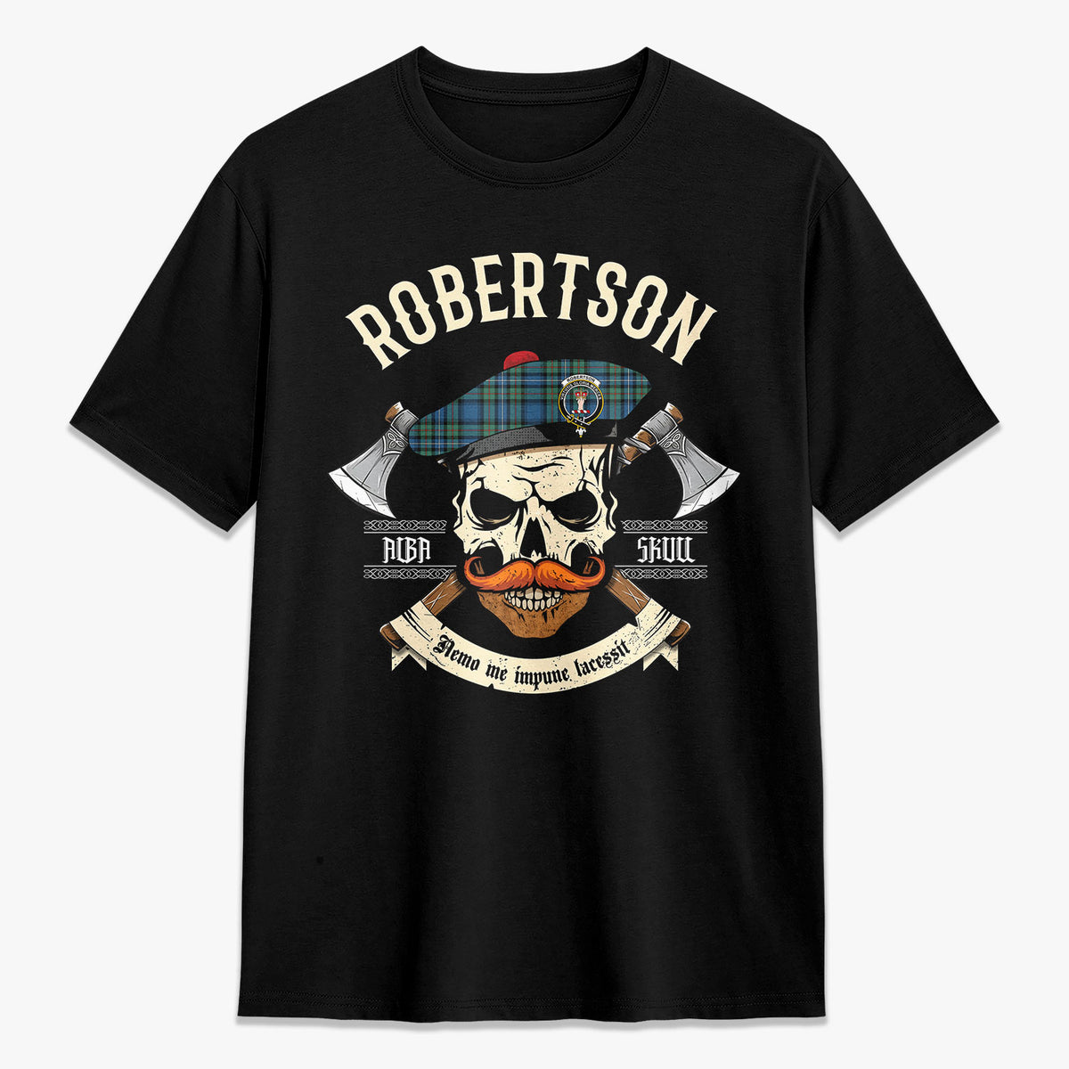 Robertson Hunting Ancient Tartan Crest 2D T-shirt - Alba Skull Style