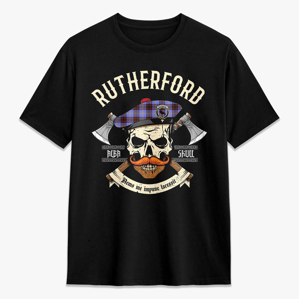 Rutherford Tartan Crest 2D T-shirt - Alba Skull Style