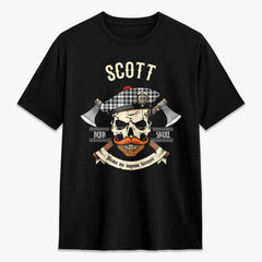 Scott Black & White Modern Tartan Crest 2D T-shirt - Alba Skull Style