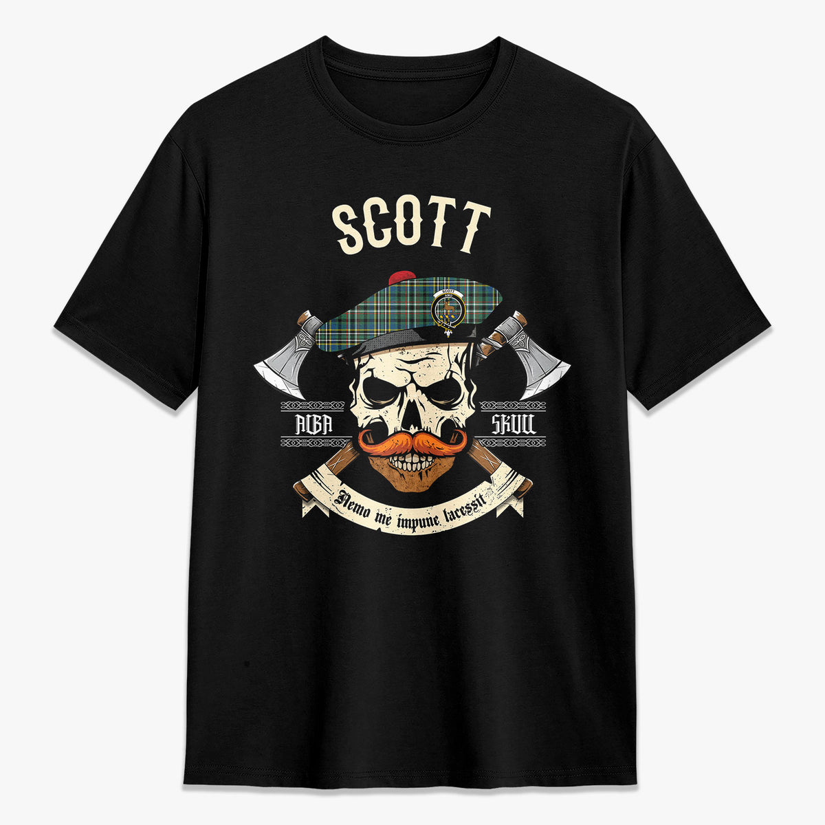 Scott Green Ancient Tartan Crest 2D T-shirt - Alba Skull Style