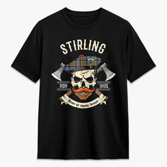 Stirling (of Cadder-Present Chief) Tartan Crest 2D T-shirt - Alba Skull Style