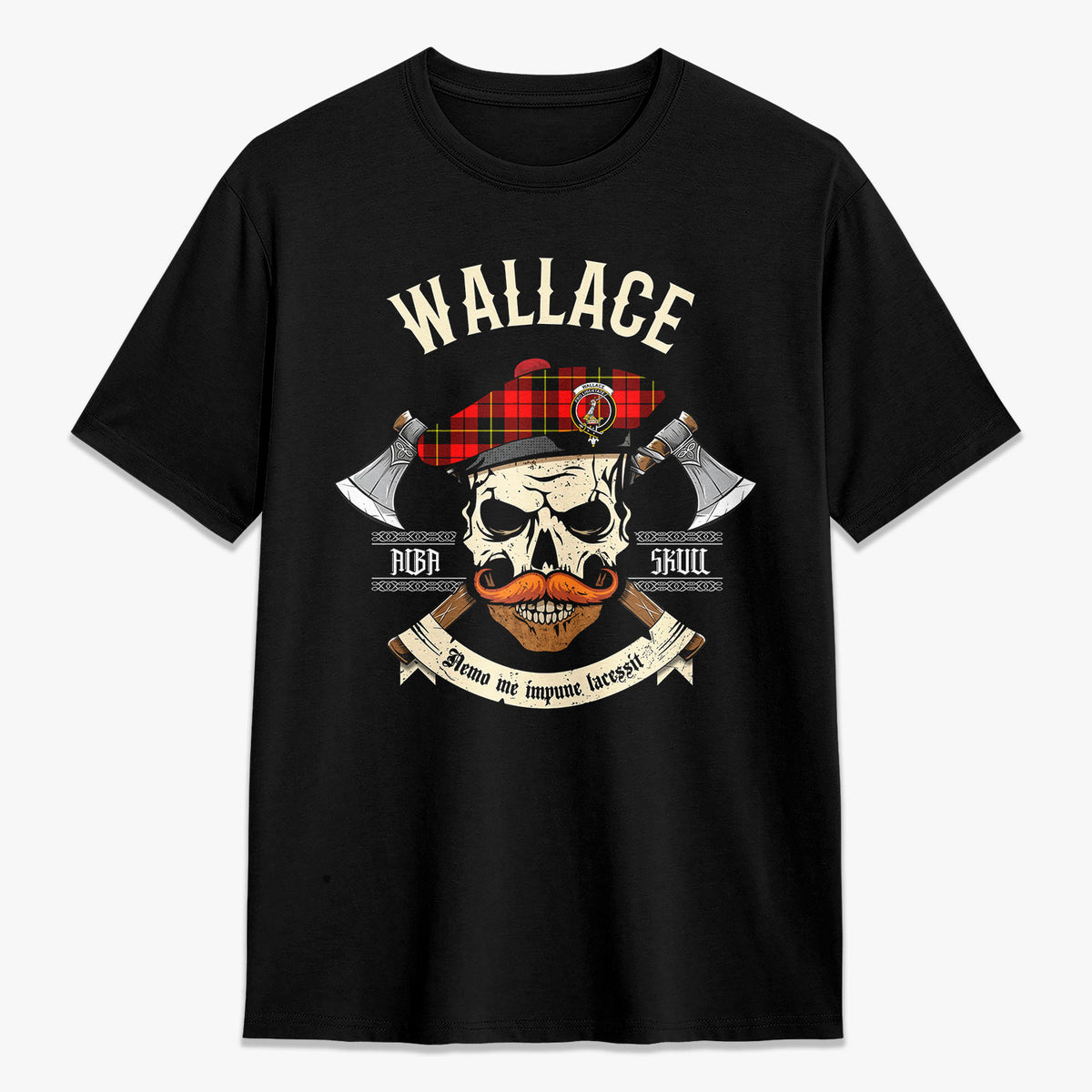 Wallace Hunting Red Tartan Crest 2D T-shirt - Alba Skull Style