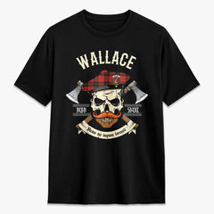 Wallace Weathered Tartan Crest 2D T-shirt - Alba Skull Style