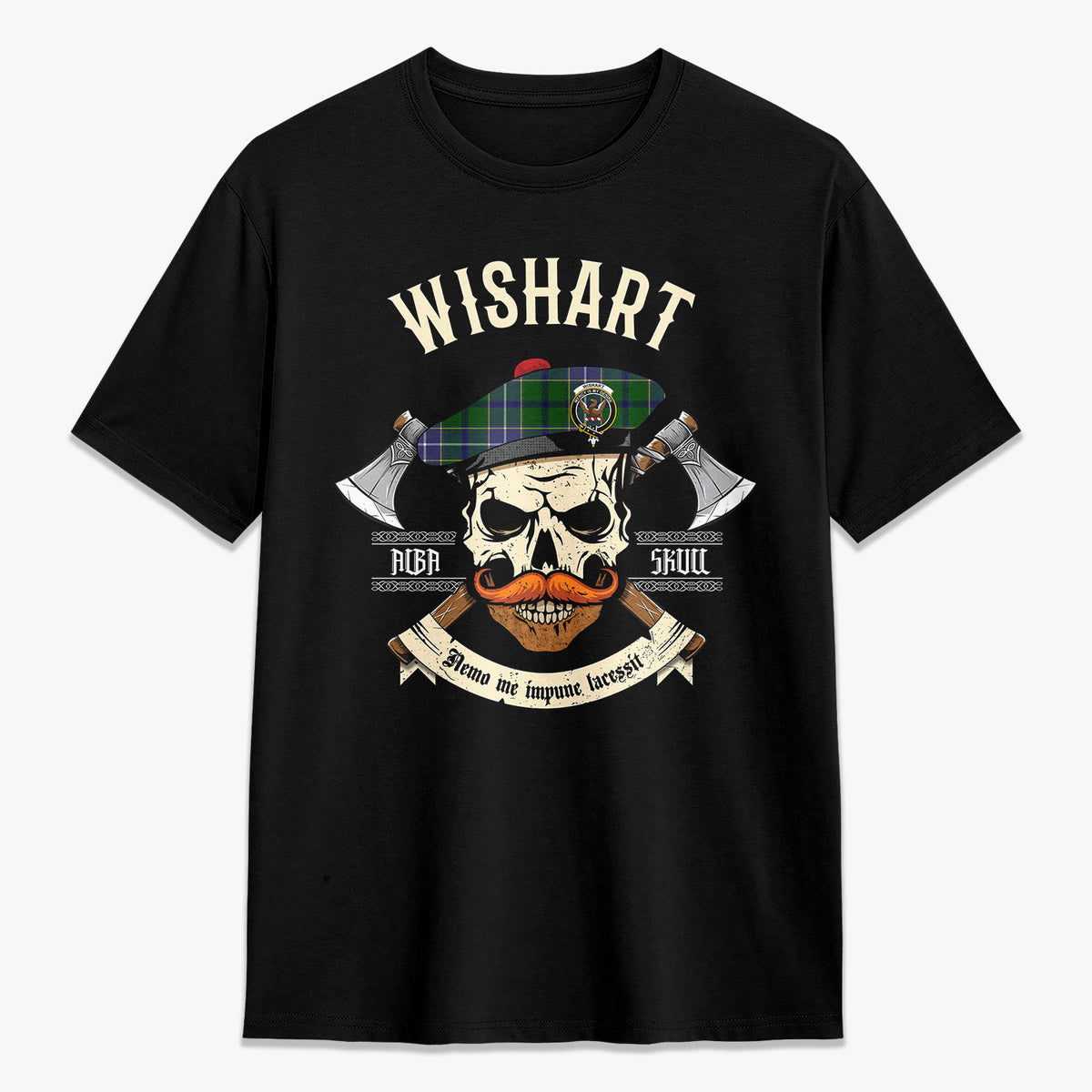 Wishart Hunting Tartan Crest 2D T-shirt - Alba Skull Style