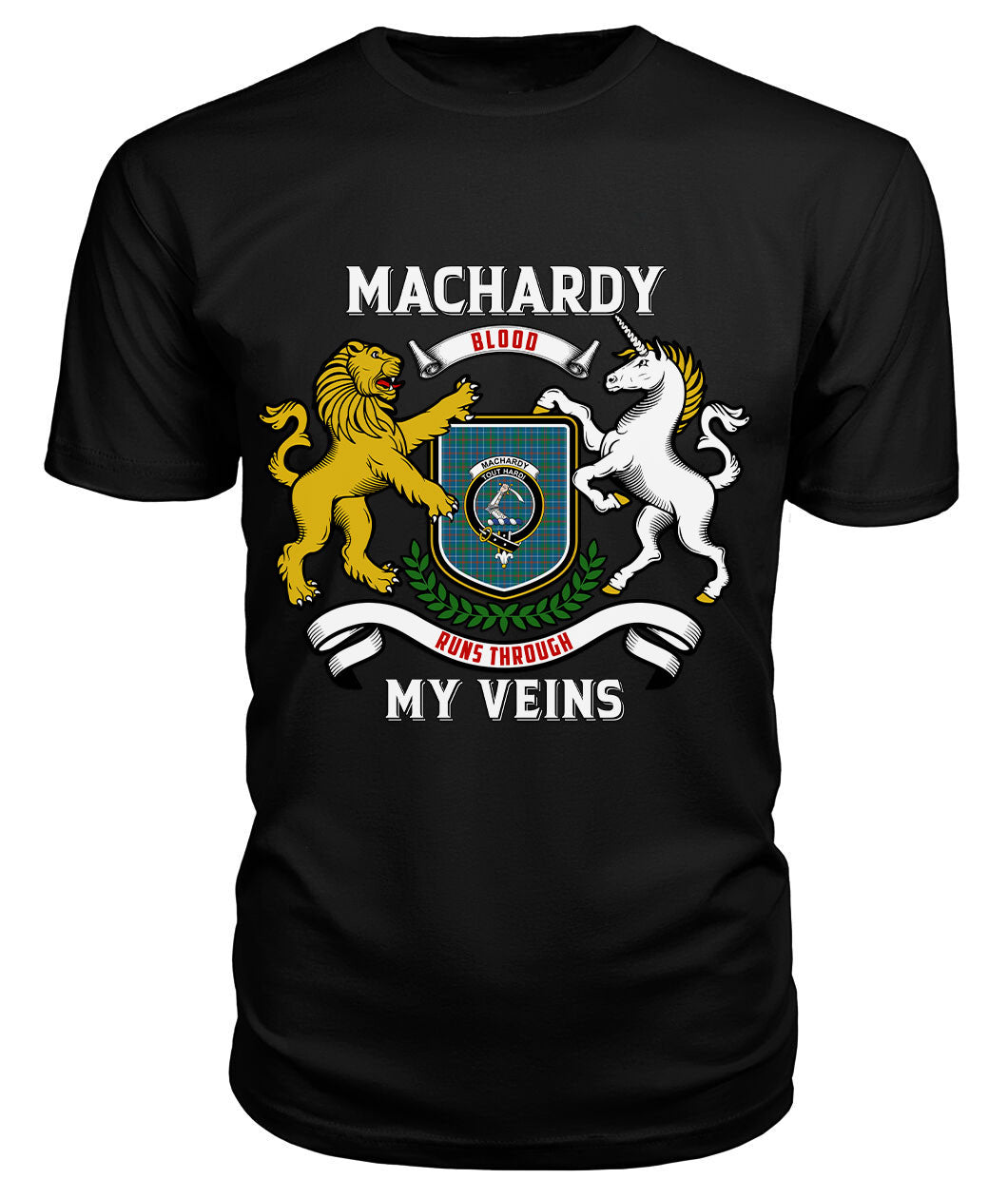 MacHardy Ancient Tartan Crest 2D T-shirt - Blood Runs Through My Veins Style