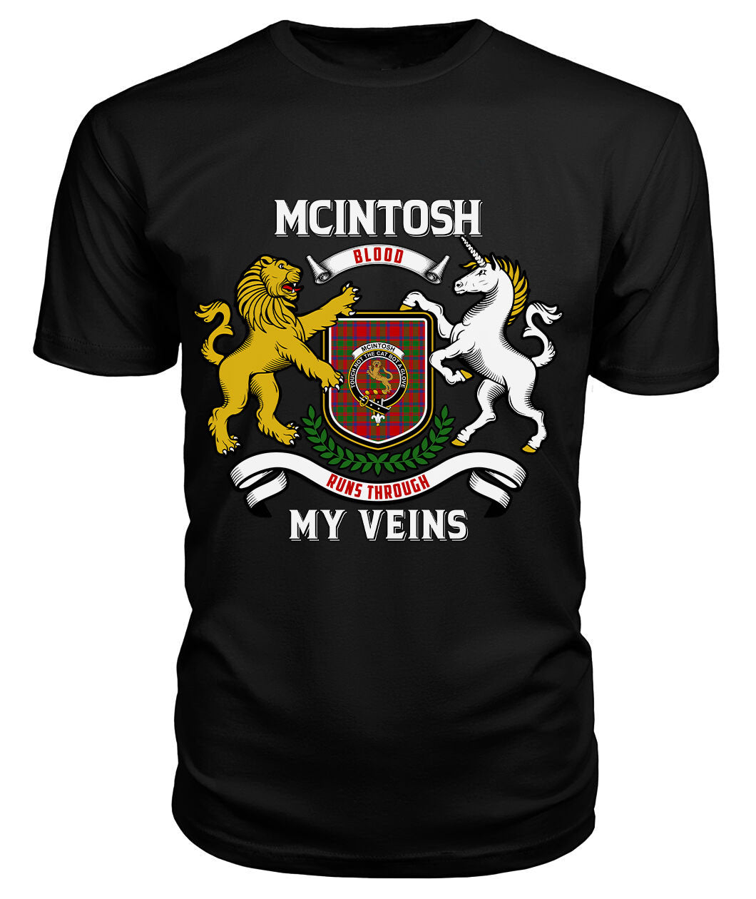 McIntosh Modern Tartan Crest 2D T-shirt - Blood Runs Through My Veins Style