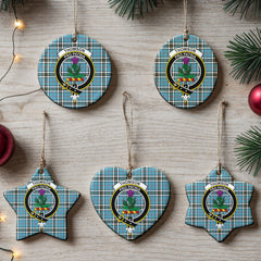 Thomson Blue Tartan Crest Christmas Ceramic Ornament