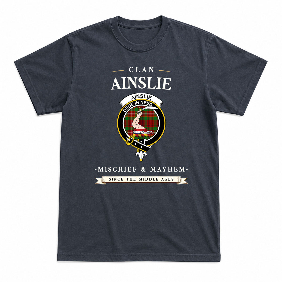 Ainslie Tartan Crest Mischief and Mayhem T-shirt