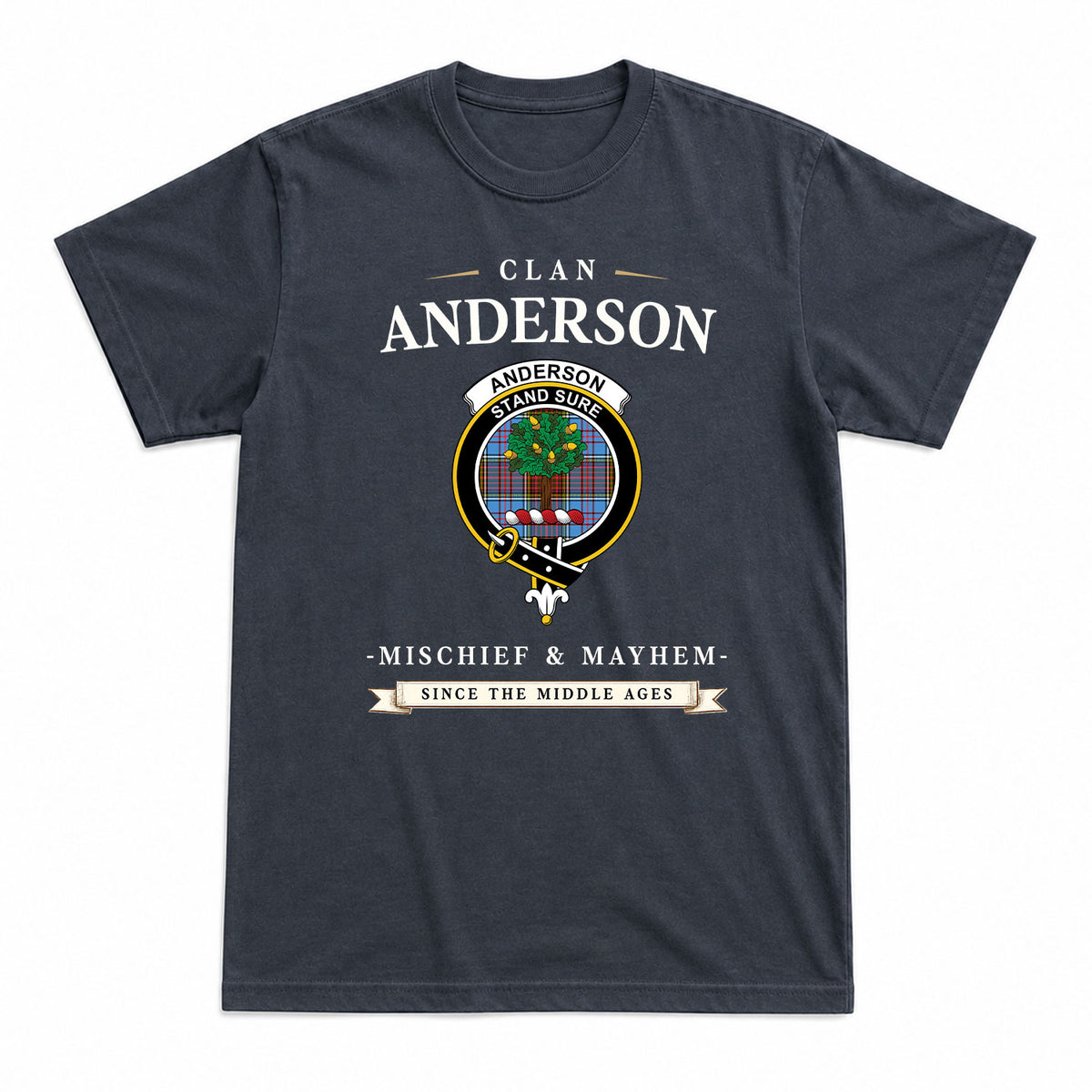 Anderson Modern Tartan Crest Mischief and Mayhem T-shirt