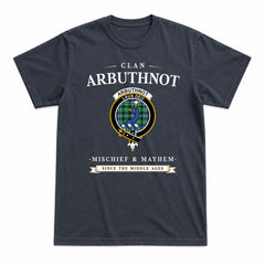 Arbuthnot Ancient Tartan Crest Mischief and Mayhem T-shirt