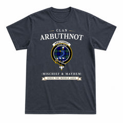 Arbuthnot Modern Tartan Crest Mischief and Mayhem T-shirt