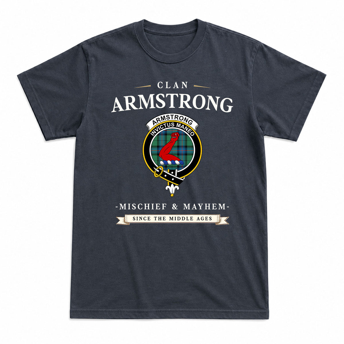 Armstrong Ancient Tartan Crest Mischief and Mayhem T-shirt