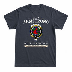 Armstrong Modern Tartan Crest Mischief and Mayhem T-shirt