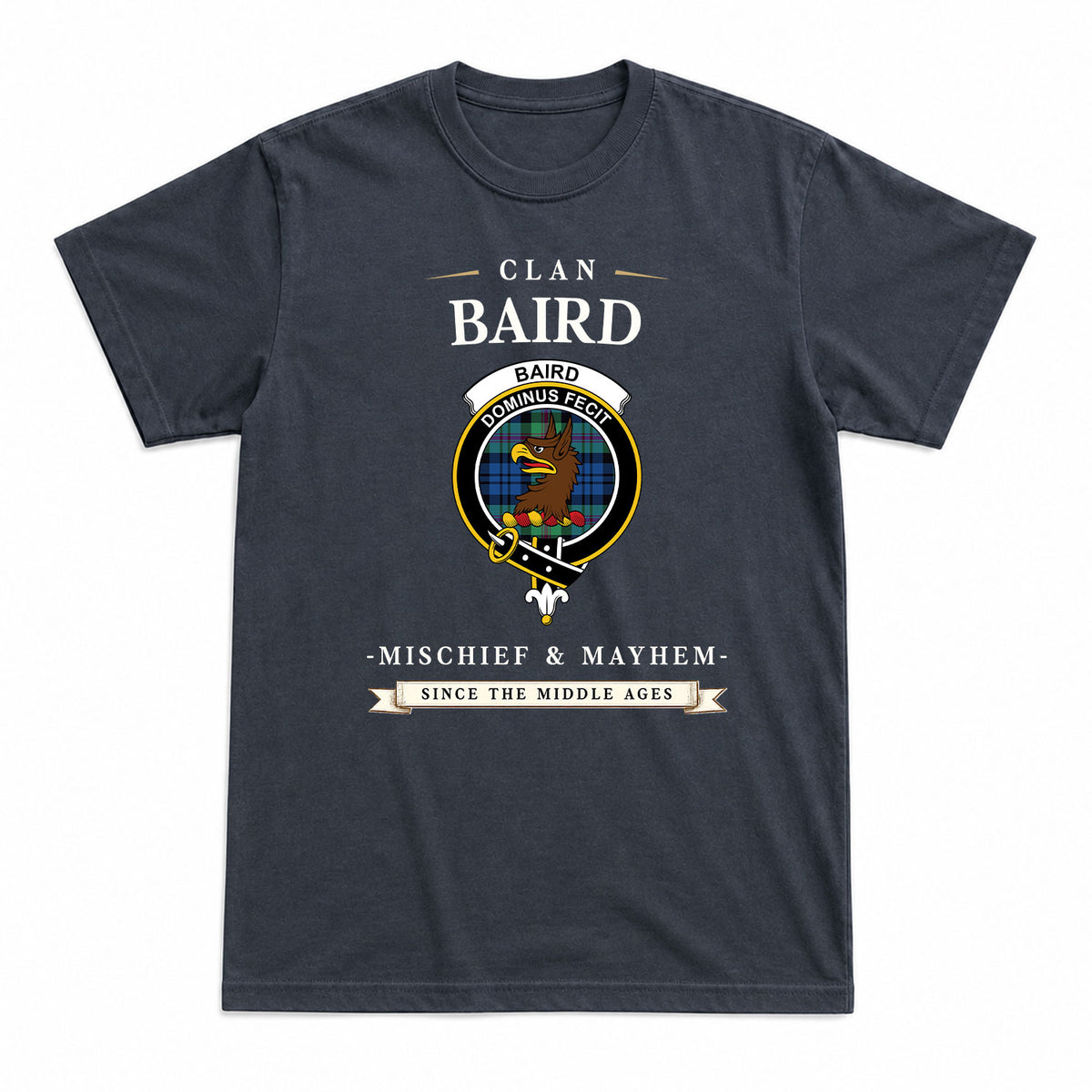 Baird Ancient Tartan Crest Mischief and Mayhem T-shirt