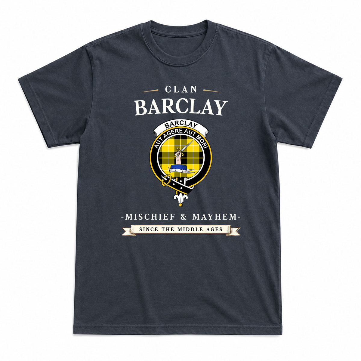 Barclay Dress Modern Tartan Crest Mischief and Mayhem T-shirt