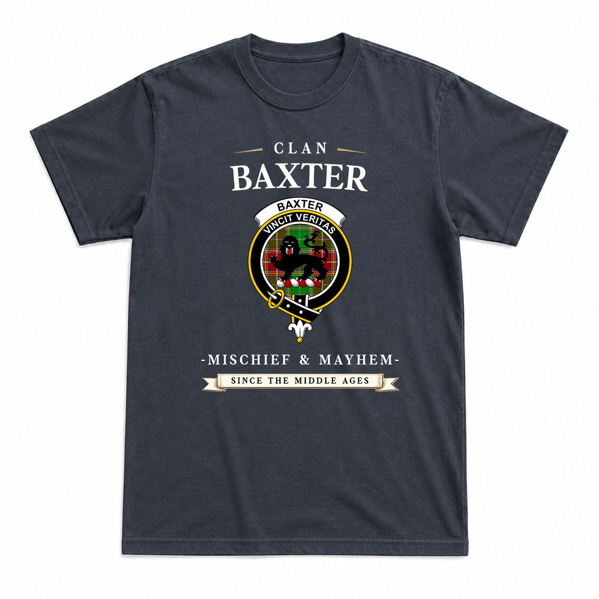 Baxter Modern Tartan Crest Mischief and Mayhem T-shirt