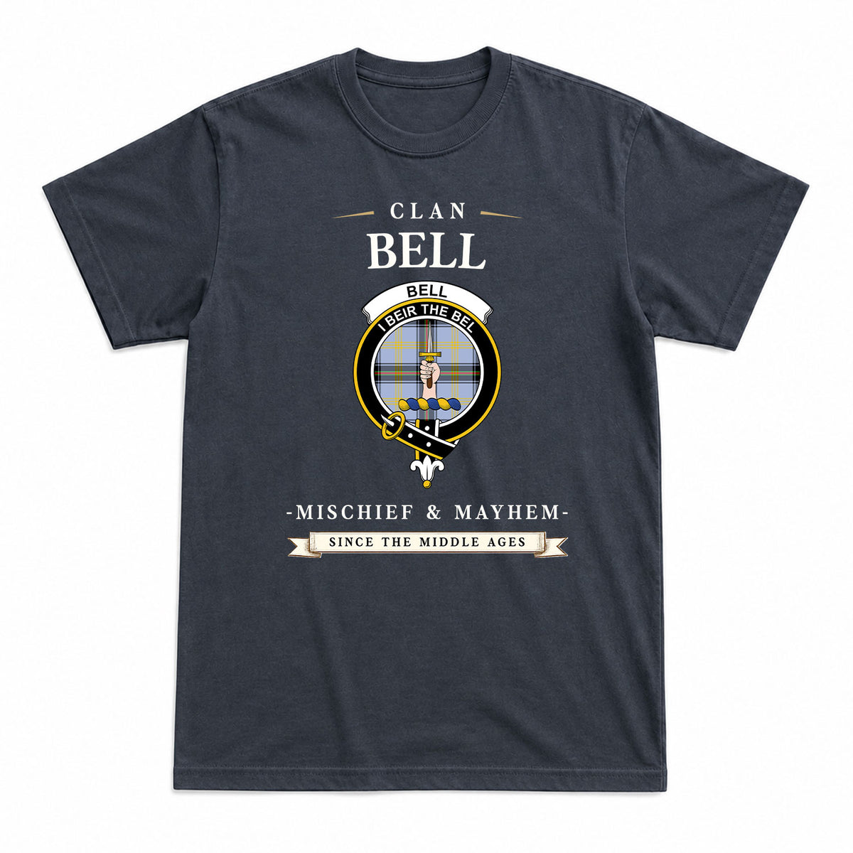 Bell of the Borders Tartan Crest Mischief and Mayhem T-shirt