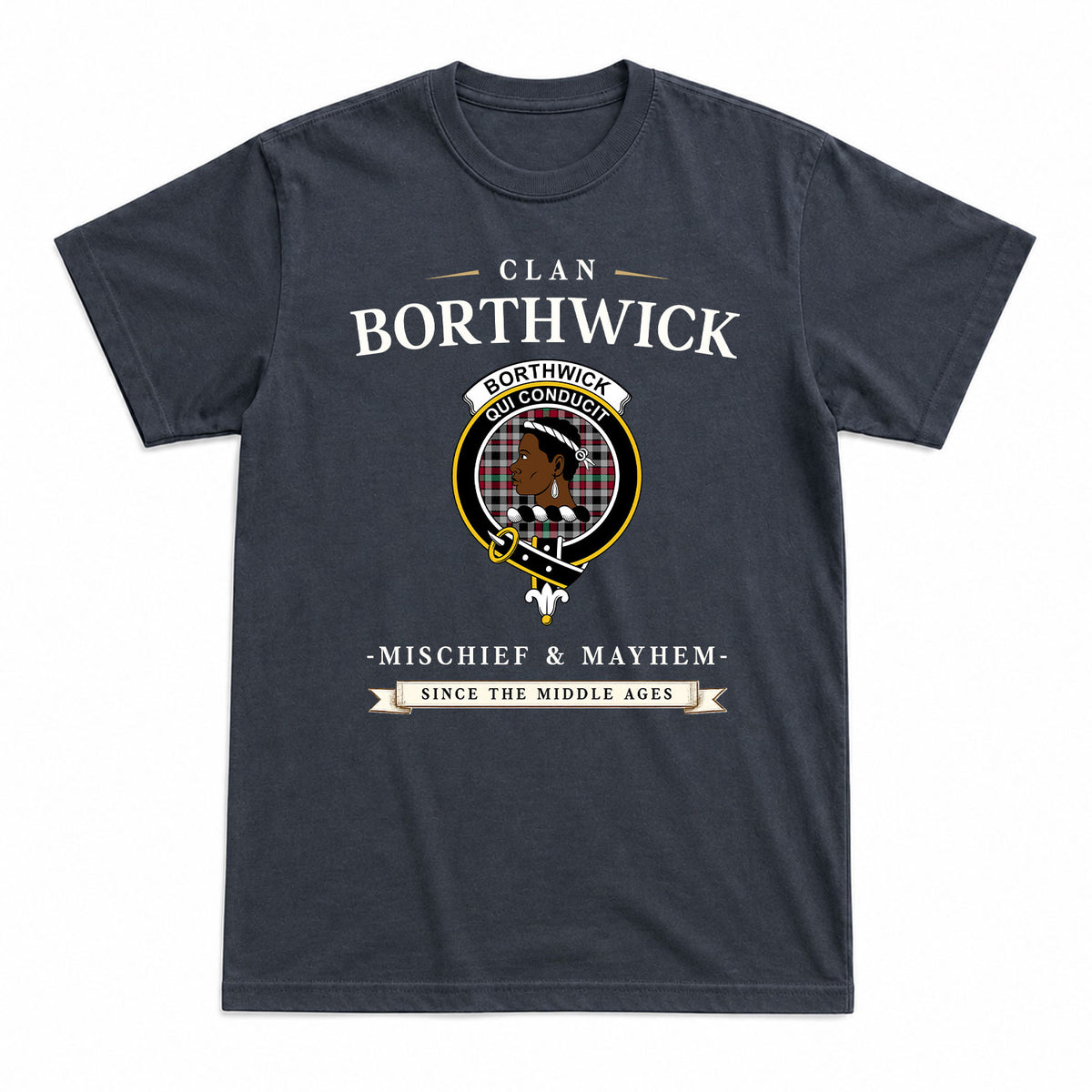 Borthwick Ancient Tartan Crest Mischief and Mayhem T-shirt
