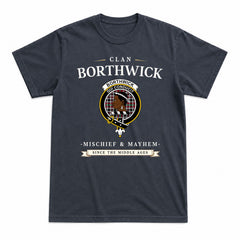 Borthwick Ancient Tartan Crest Mischief and Mayhem T-shirt