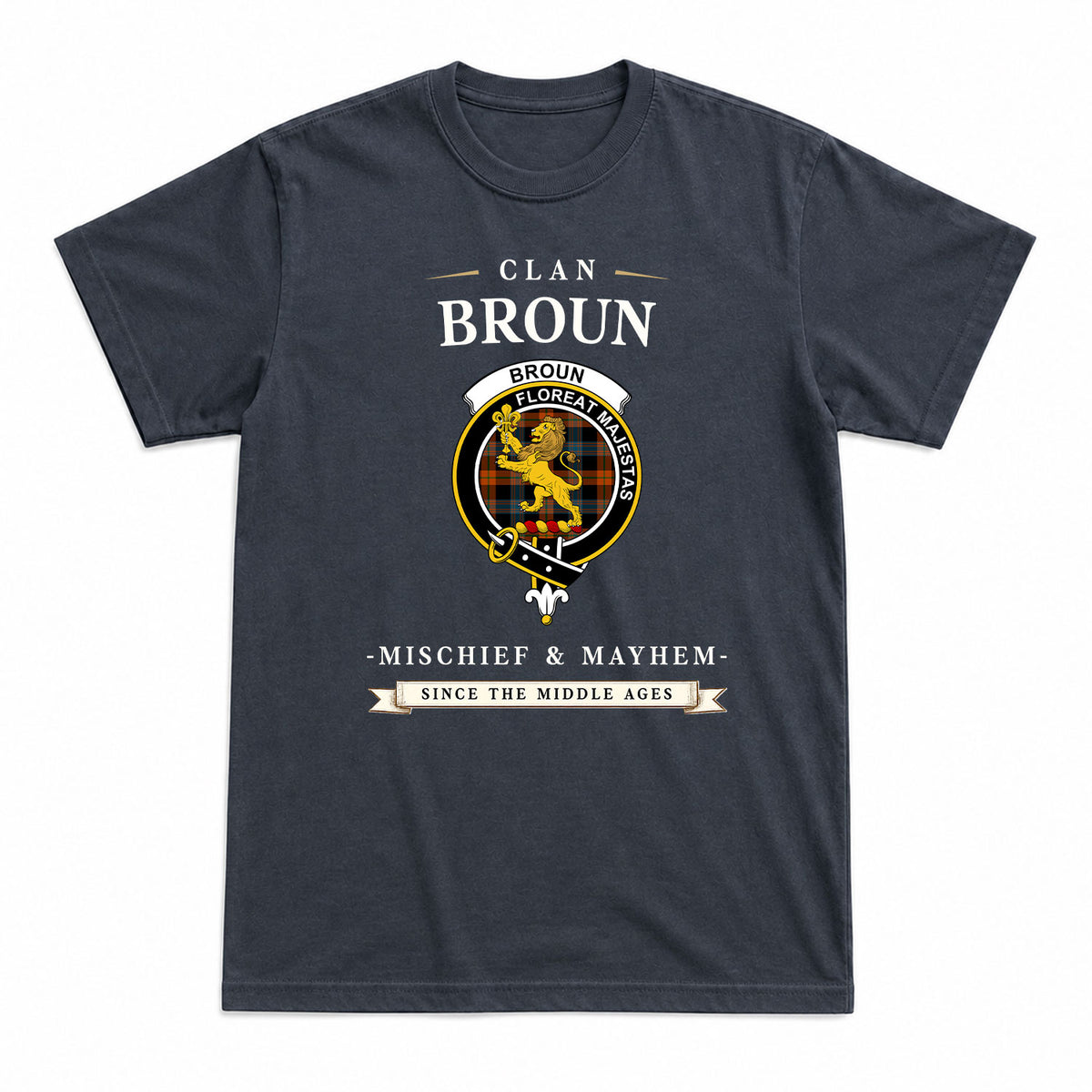 Broun Ancient Tartan Crest Mischief and Mayhem T-shirt