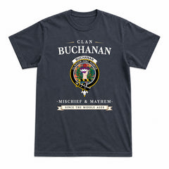 Buchanan Ancient Tartan Crest Mischief and Mayhem T-shirt