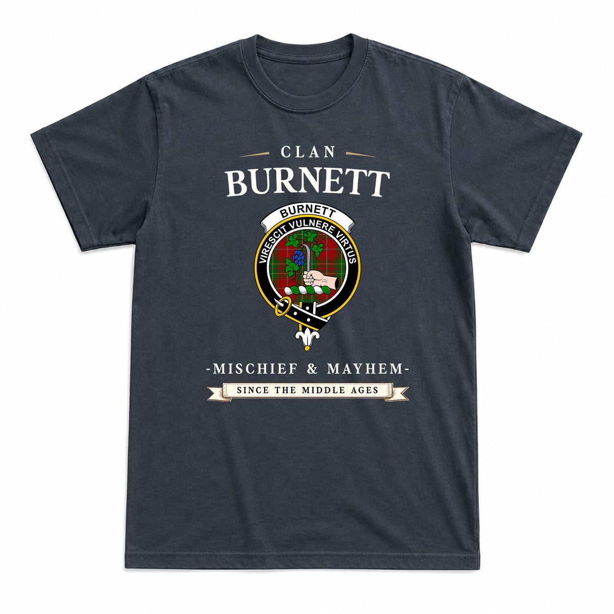 Burnett Tartan Crest Mischief and Mayhem T-shirt