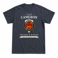 Cameron Modern Tartan Crest Mischief and Mayhem T-shirt
